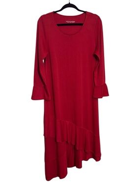 Soft Surroundings Small Red Lucia Asymmetrical Dress Jersey Ruffle Tiered